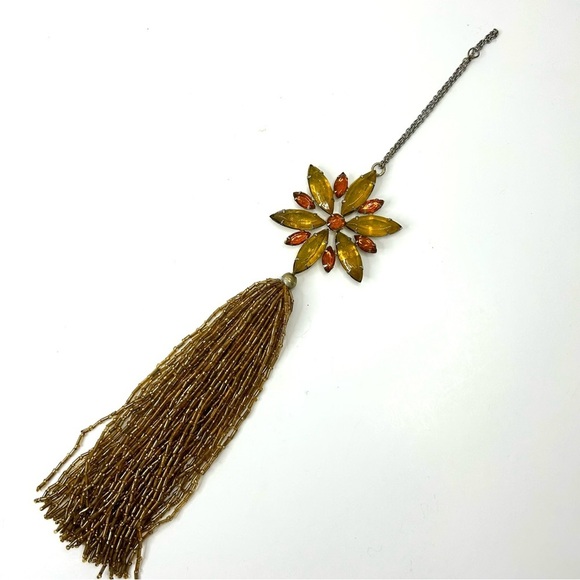 Jewelry Christmas Tree Ornament Glass Star Burst with Glass Bead Tassel - Picture 7 of 8